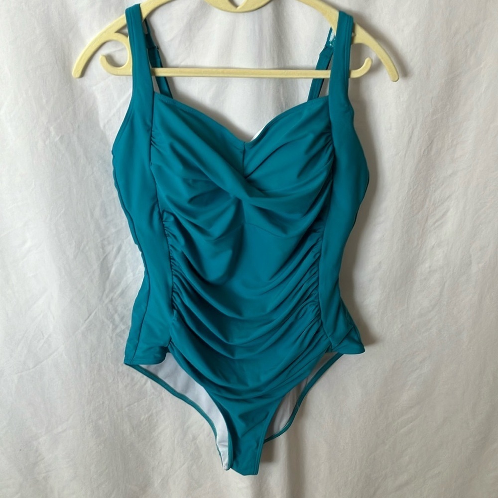 Teal Retro Ruched Tummy Control One-Piece Swimsuit- XL